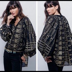 Free People Black/Gold New Romantics Small Blouse